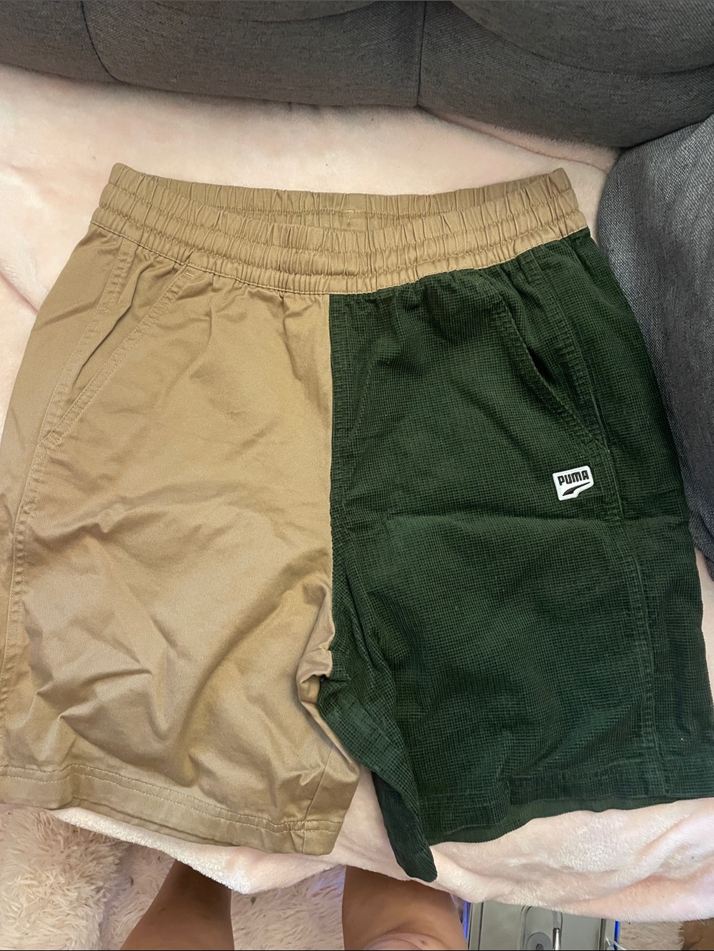 Puma Men’s Medium Two-Tone Khaki and Dark Green Colorblock Shorts